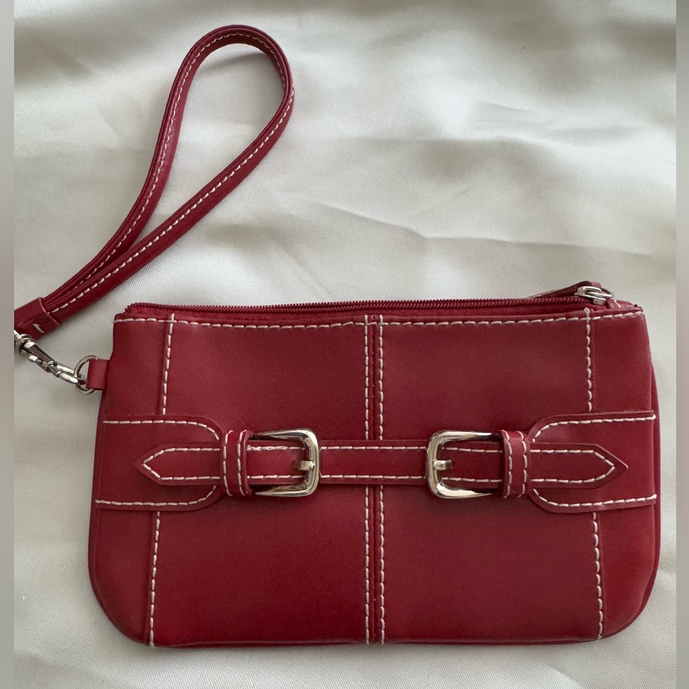 WILSON Genuine Leather Red/ Burgundy Wristlet Purse